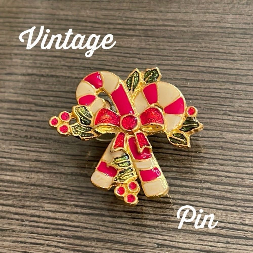 Vintage Enamel Candy Cane Christmas Pin
